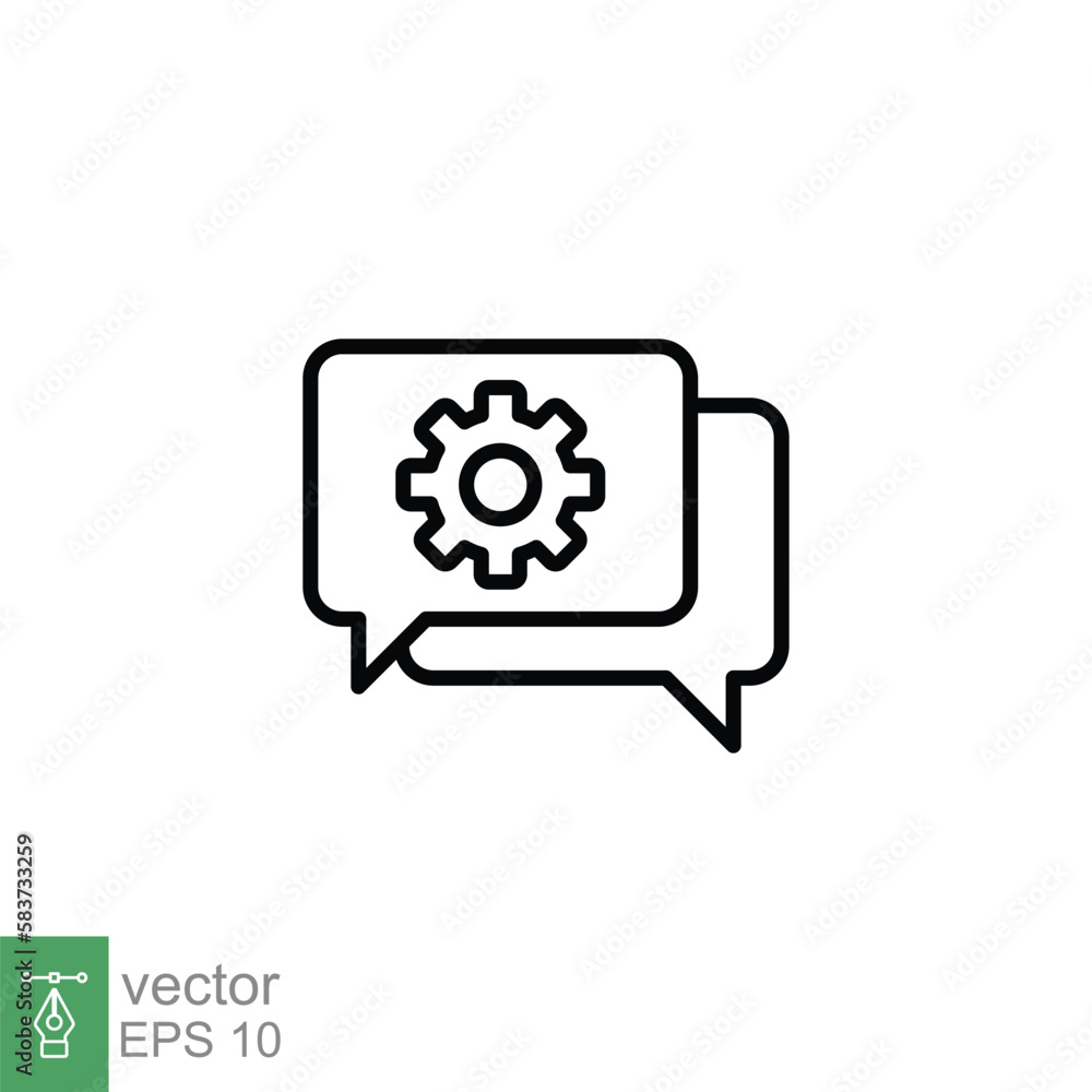 Aufkleber settings chat icon. simple outline style. speech bubble with gear configuration. thin line symbol. d