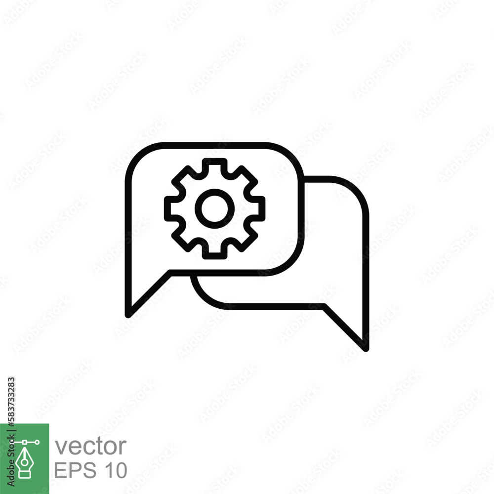 Poster settings chat icon. simple outline style. speech bubble with gear configuration. thin line symbol. d