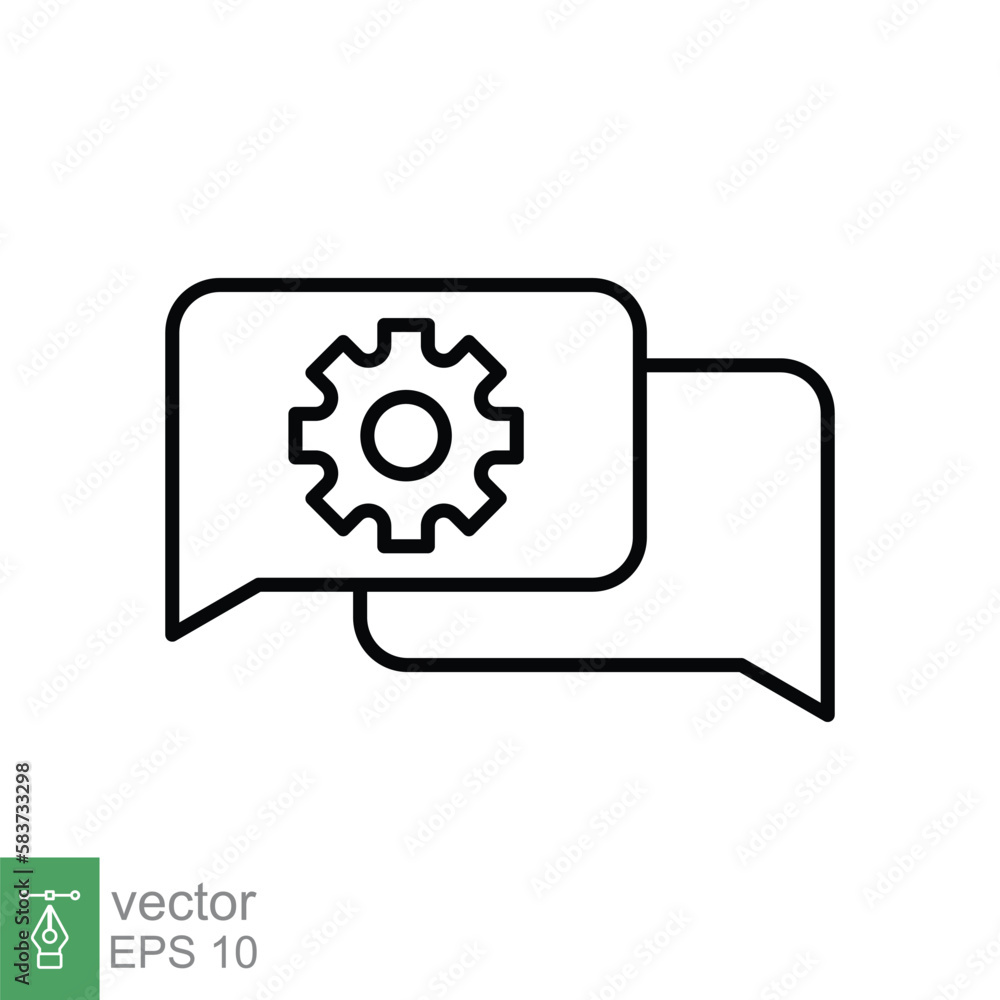 Poster settings chat icon. simple outline style. speech bubble with gear configuration. thin line symbol. d