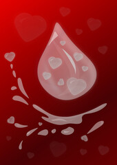 The illustrations and clipart. Splash water on a love pattern with a happy background