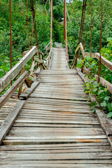 Hanging wooden bridge scenery at Marang, Terengganu, Malaysia.