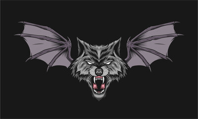 wolf head with bat wing illustration