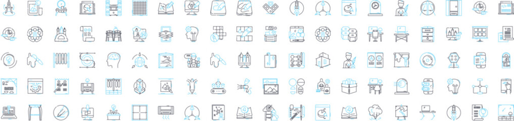 Art and handcraft design vector line icons set. Inspiration, Creativity, Design, Sketch, Draft, Color, Texture illustration outline concept symbols and signs