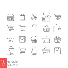 Set of shopping cart line icons. Simple outline style. Online store, shop basket, bag, business concept. Thin line symbol. Vector illustration isolated on white background. Editable stroke EPS 10.