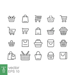 Set of shopping cart line icons. Simple outline style. Online store, shop basket, bag, business concept. Thin line symbol. Vector illustration isolated on white background. EPS 10.