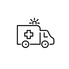 Ambulance truck. Paramedic rescue service car. Emergency medical assistance. Pixel perfect, editable stroke line
