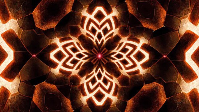 glowing orange color light geometric medieval texture pattern background seamless loop