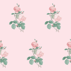 Floral seamless pattern, pink roses on red