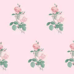 Gordijnen Floral seamless pattern, pink roses on red © momosama