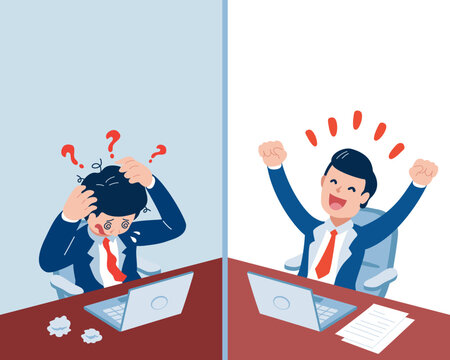 Vector cartoon character businessman expressing different emotions for design.