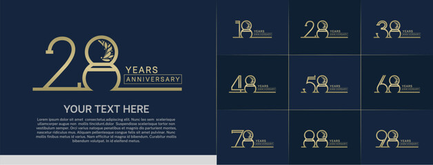 set of anniversary logotype gold color with ornament for special celebration event