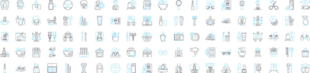Aesthetic medicine vector line icons set. Aesthetic, Medicine, Cosmetics, Beauty, Treatment, Skin, Facial illustration outline concept symbols and signs