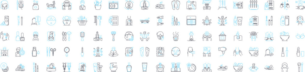 Beauty salon vector line icons set. Hair, nails, spa, styling, makeup, waxing, facial illustration outline concept symbols and signs
