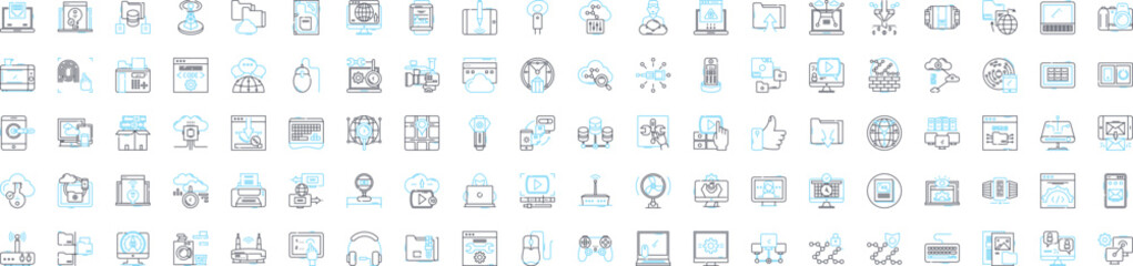 Chatbots vector line icons set. Chatbots, AI, Automation, Dialogue, Conversational, Virtual, NLP illustration outline concept symbols and signs