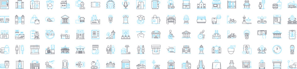 City vector line icons set. Town, Municipality, Metropolis, Urban, Borough, Hamlet, Village illustration outline concept symbols and signs - obrazy, fototapety, plakaty