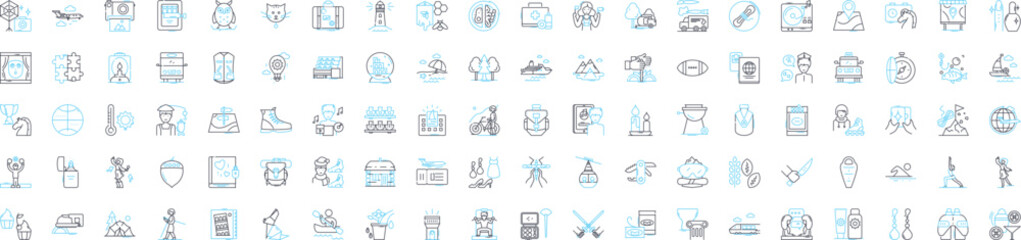 Hobbies and retreats vector line icons set. Retreats, Hobbies, Crafts, Outdoors, Music, Gardening, Photography illustration outline concept symbols and signs