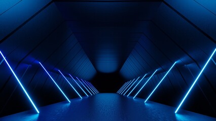 3d technology abstract neon light background, empty space scene, spotlight, dark night, virtual reality, cyber futuristic sci-fi background, street floor studio for mock up. colored geometric. © TANATPON