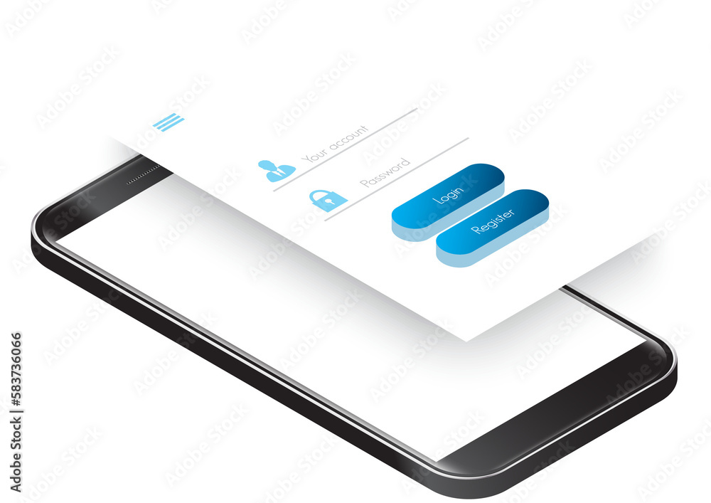 Poster isometric mobile phone with layout of application