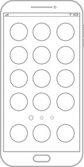 Outline drawing smartphone with blank icons