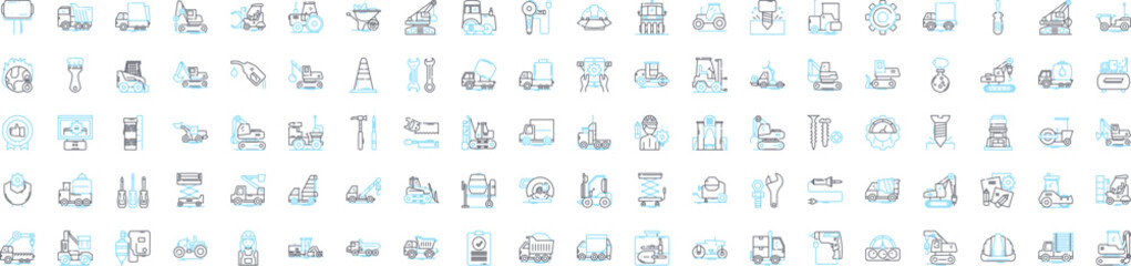 Industrial machinery vector line icons set. Industry, Machinery, Industrial, Equipment, Manufacturing, Automation, Production illustration outline concept symbols and signs