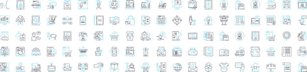 Fototapeta premium Promotion and sales vector line icons set. Promotion, Sales, Advertising, Marketing, Branding, Publicity, Amplification illustration outline concept symbols and signs