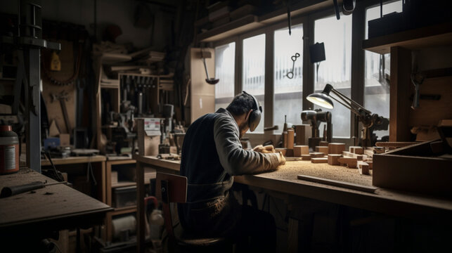 Man In Workshop Using Power Tools, Generative Ai