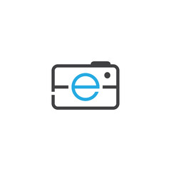 camera vector illustration logo with letter e

