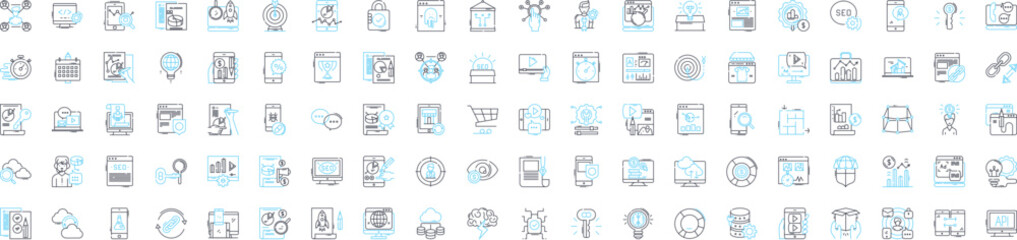 Seo marketing vector line icons set. SEO, marketing, optimization, online, web, website, traffic illustration outline concept symbols and signs