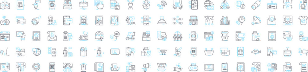 Shopping purchasing vector line icons set. Buying, Shopping, Acquiring, Purchase, Procurement, Ordering, Obtaining illustration outline concept symbols and signs