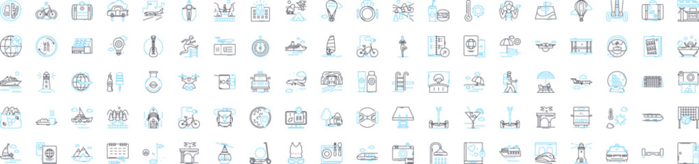Adventure vector line icons set. Voyage, Exploration, Excursion, Quest, Trek, Tour, Thrill illustration outline concept symbols and signs