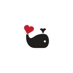whale vector illustration logo with love symbol
