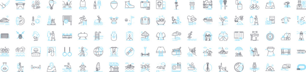 Recreational industry vector line icons set. Recreational, Industry, Leisure, Tourism, Adventures, Outdoors, Activities illustration outline concept symbols and signs