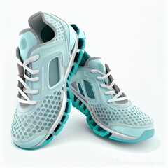 Light blue sport shoes on isolated white background. Generative AI.