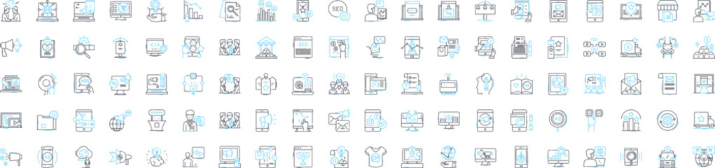 Media charts vector line icons set. Media, Chart, Trends, Ratings, Data, Graphs, Boxoffice illustration outline concept symbols and signs