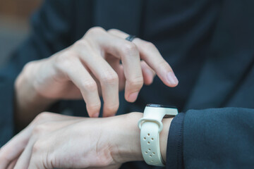 Close-ups of Hands using smart watches, Technology in use concepts