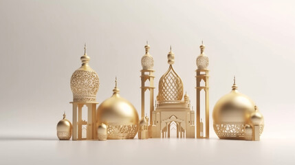 Golden 3d mosque materials and Islamic art, good for Ramadan design concept - generative ai