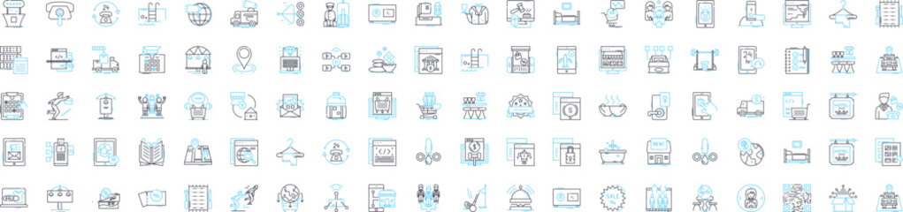 Client service vector line icons set. Client, Service, Client-service, Help, Assistance, Support, Guidance illustration outline concept symbols and signs