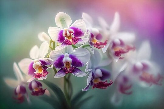 Orchid Flowers Fresh spring bouquet blurred bokeh background