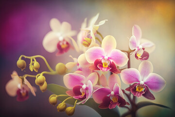 Close up beautiful orchid with blur bokeh background