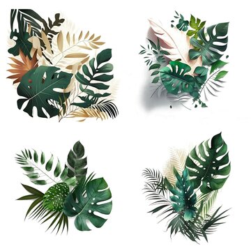 Summer Tropical Leaves Design Minimalism, Green Tropical Leaves Monstera Created With Generative Ai Technology