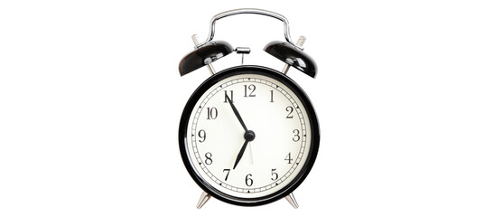 Alarm clocks - black bell alarm clock Isolated on white background in transparent PNG cutout.