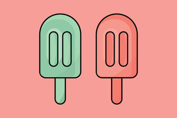 Pink and green ice cream on a stick popsicle set