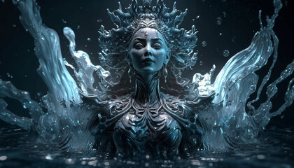 AI generated 3d renderof water elemental goddess emergin.Generative AI.