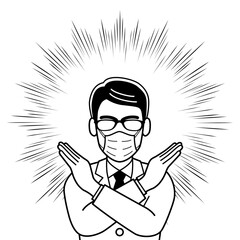 両腕をクロスさせて禁止の意思を表す医者