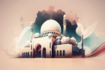 illustration mosque with watercolour style