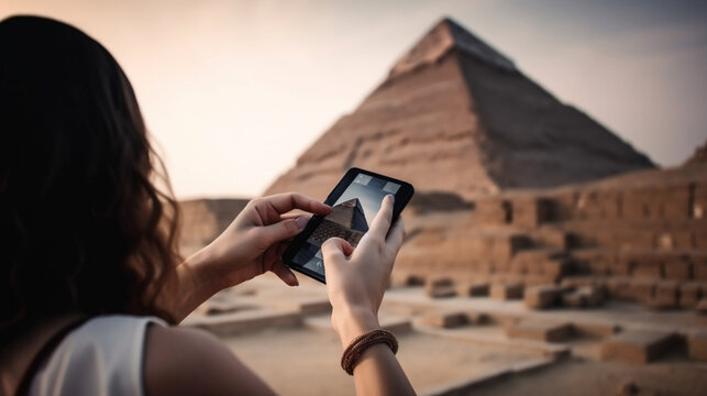smart phone at the pyramids of Giza
