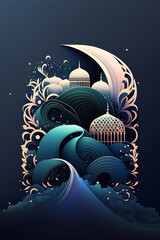 Illustration mosque, flower 3D