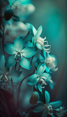 Closeup beautiful orchid flower with teal color