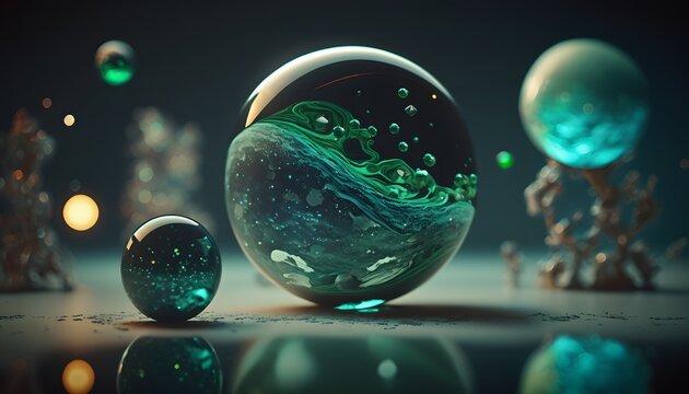 glass ball in the night , 3D ilustration , AI generated image 