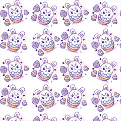 illustration of a bunny hatching from an easter egg kawaii style seamless pattern